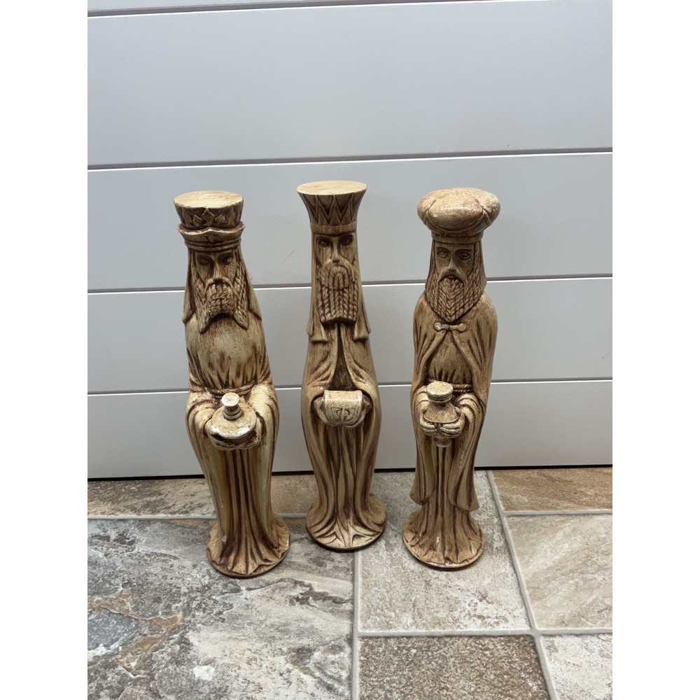 Vintage 1975 Denise Signed Ceramic Three Wise Men Nativity Set 12.5" Tall 3pc
